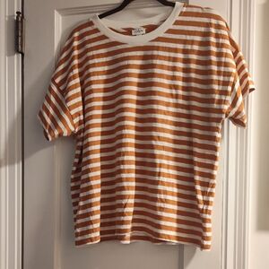J. Crew Mustard and White Striped Short Sleeve Tee. Oversized. NWT
